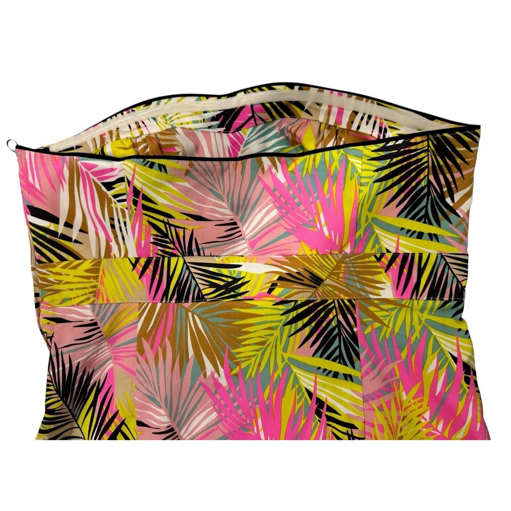 H&M‎ Strapless Tropical Palm Print Dress Size 14 Sweetheart A-Line - Picture 11 of 16